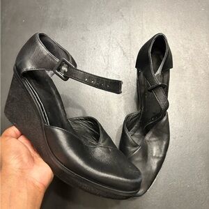 Robert Clergerie black leather platform wedge Mary Jane shoes